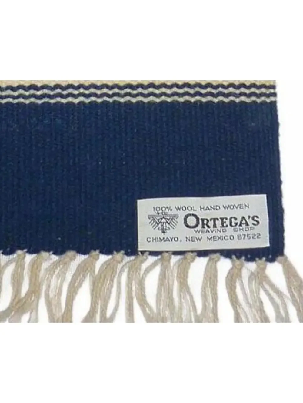 Ortega's Chimayo Native Handwoven Blue and Red Runner Small Rug Tagged